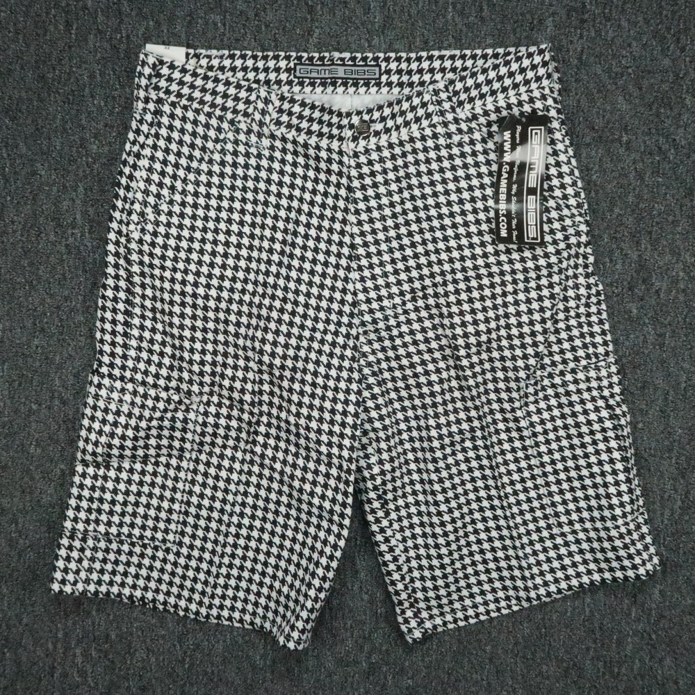 Game Bibs Shorts Mens 32 Black White Houndstooth Cargo Fan Wear‎ Tailgate